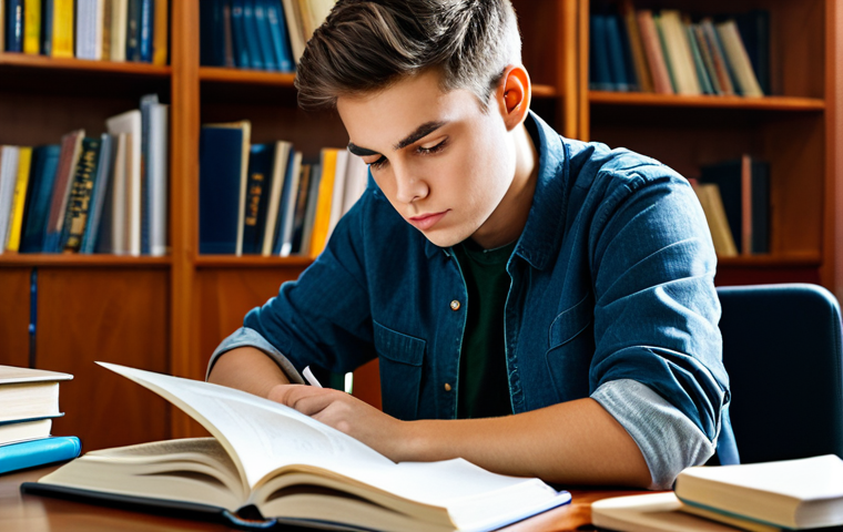 문해력 향상 전략 - Focused Student**

"A student, fully clothed in casual wear, sitting at a desk with books and notes,...