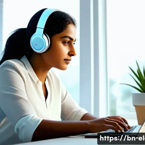 시간 관리 기술 - A focused Bengali professional woman sitting at a clean, organized desk in a quiet home office, wear...