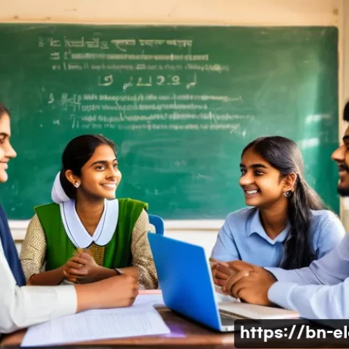 학생 자율 동아리 운영 - A vibrant scene of a Bengali volunteer club meeting in a bright classroom setting, featuring enthusi...