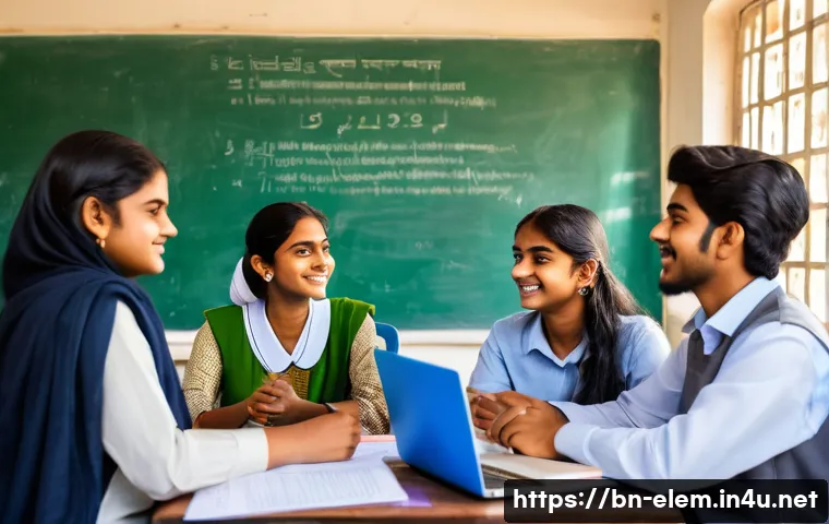 학생 자율 동아리 운영 - A vibrant scene of a Bengali volunteer club meeting in a bright classroom setting, featuring enthusi...