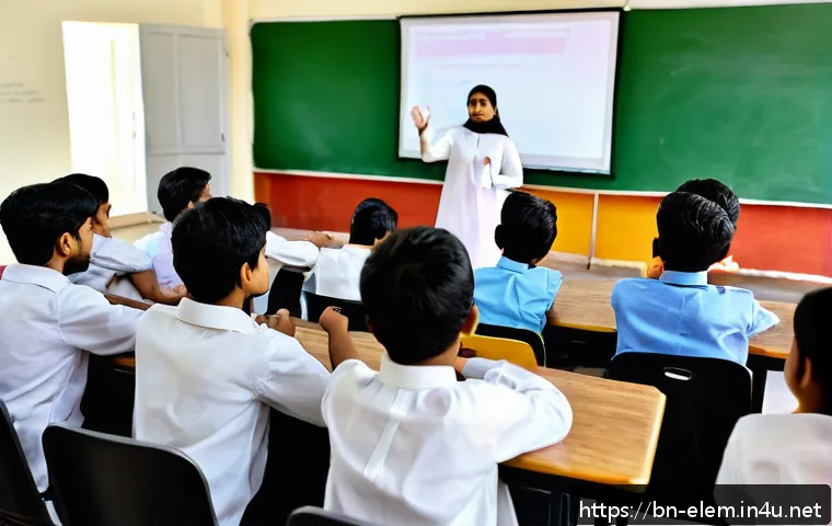 토론 수업 운영법 - A vibrant classroom scene with Bengali students actively participating in a token-based debate. The ...