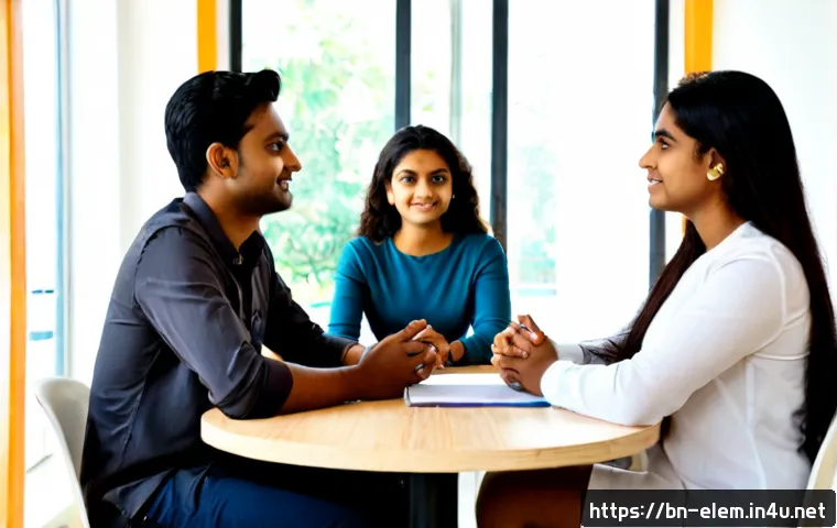 자기 표현 능력 향상 - Photorealistic scene of a young Bengali professional confidently sharing ideas during a small collab...